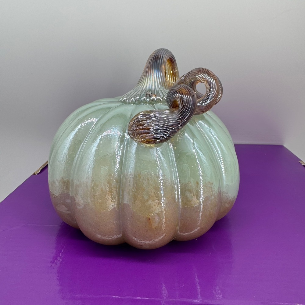 Pastel Mint Green Iridescent Glass Pumpkin Fall Decor